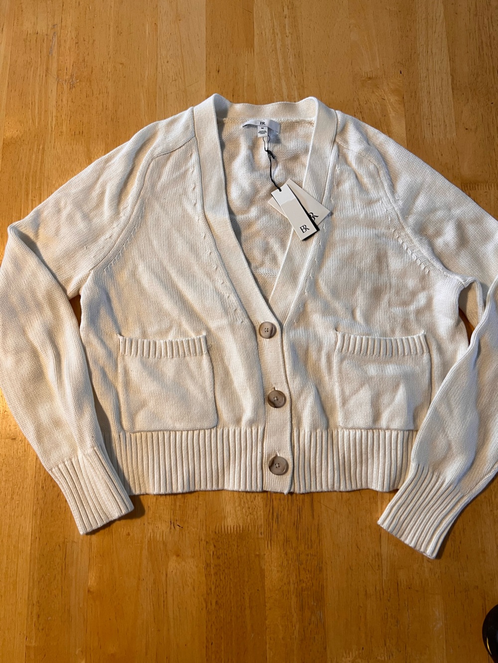 Banana Republic Cream Button-Front Cropped V-Neck Cardigan